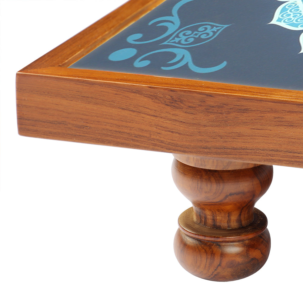 Elevate your spiritual space with the Bajot Calm Blue Mandala, made from Teak Wood and featuring Serenity Mandala Art. This versatile piece is perfect for decor, pooja, and spiritual decor, providing a serene and sacred platform for placing god idols.