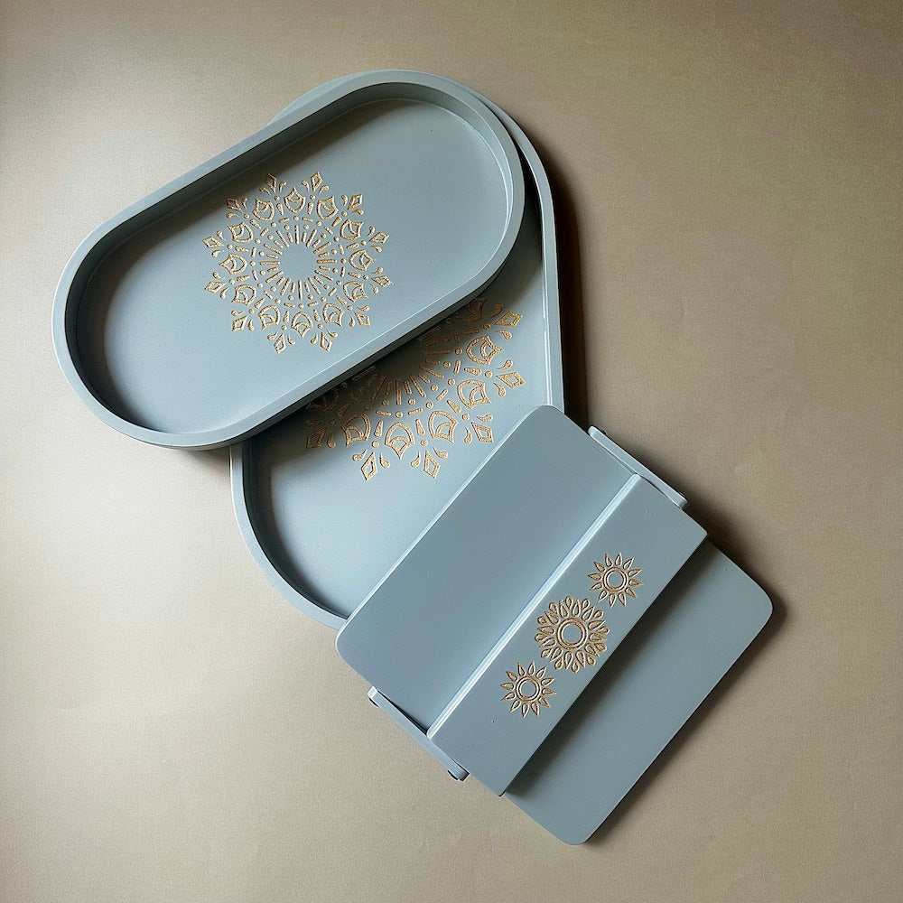 Pebble Grey Oval Tray set with Tissue Tray