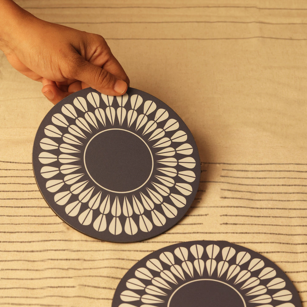 Mandala Set of 4 Blue Petal Big Trivets for Hot Plates