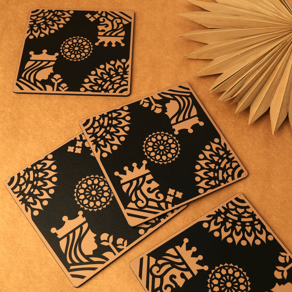 Set of 4 Gold King Queen Big Trivets for Hot Plates, laminated on both sides