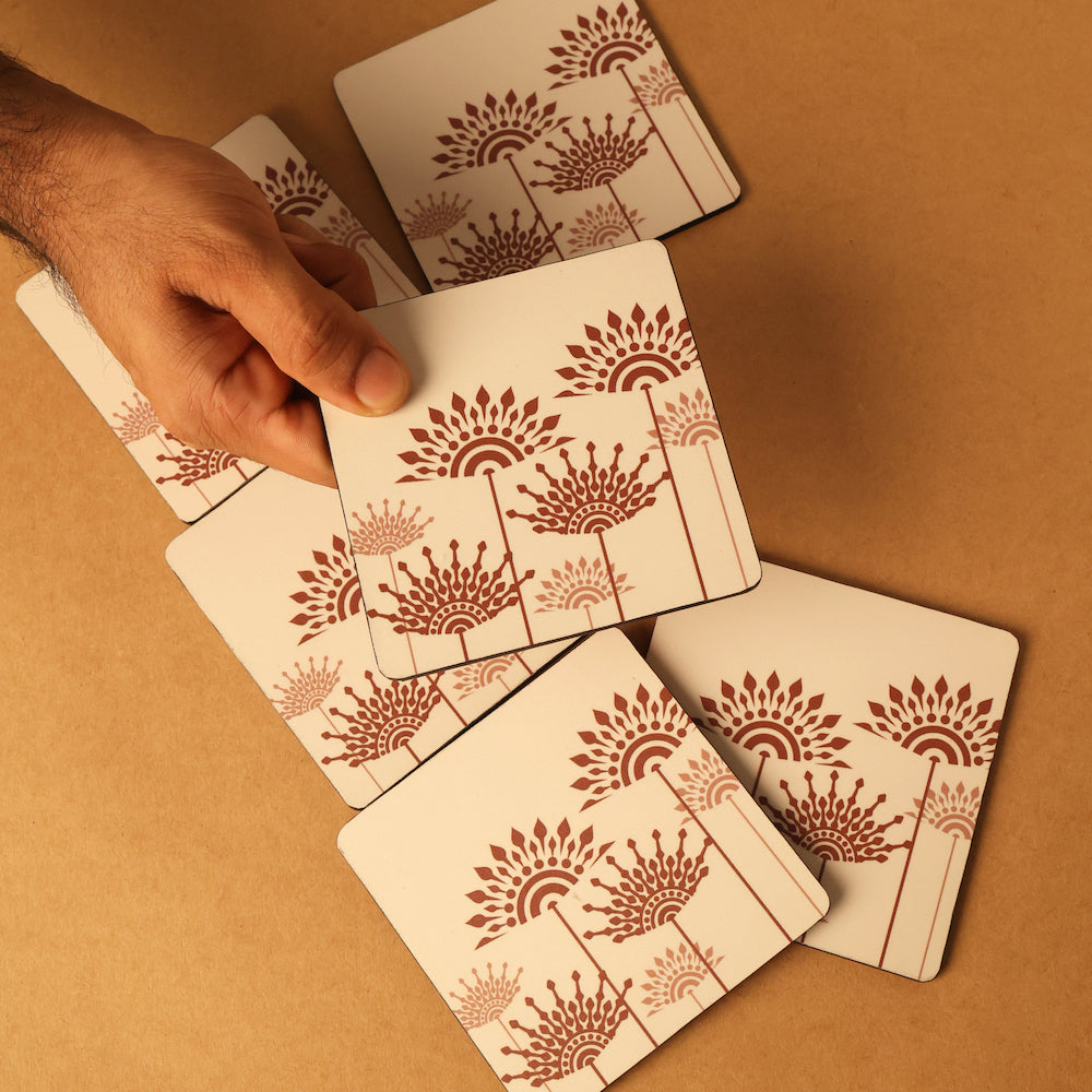 Premium Cotton Wooden Coasters in Soft Peach Hue