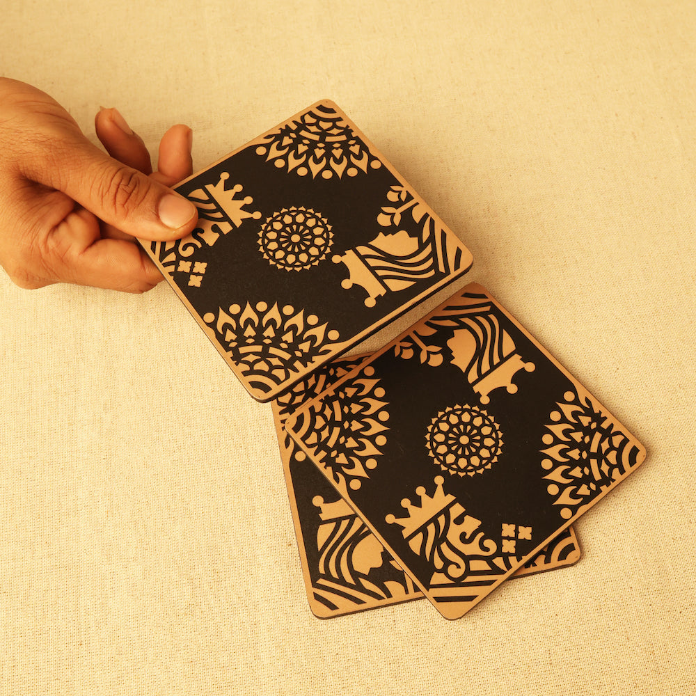 Elegant Coaster Set Inspired by Playing Cards and Mandala Design
