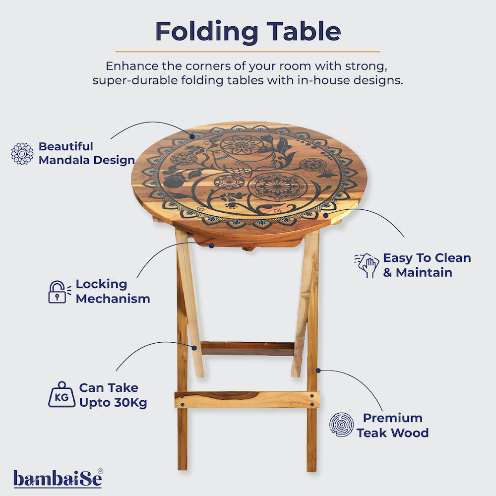 Folding Table with Bird Mandala Design for Home Interior Décor
