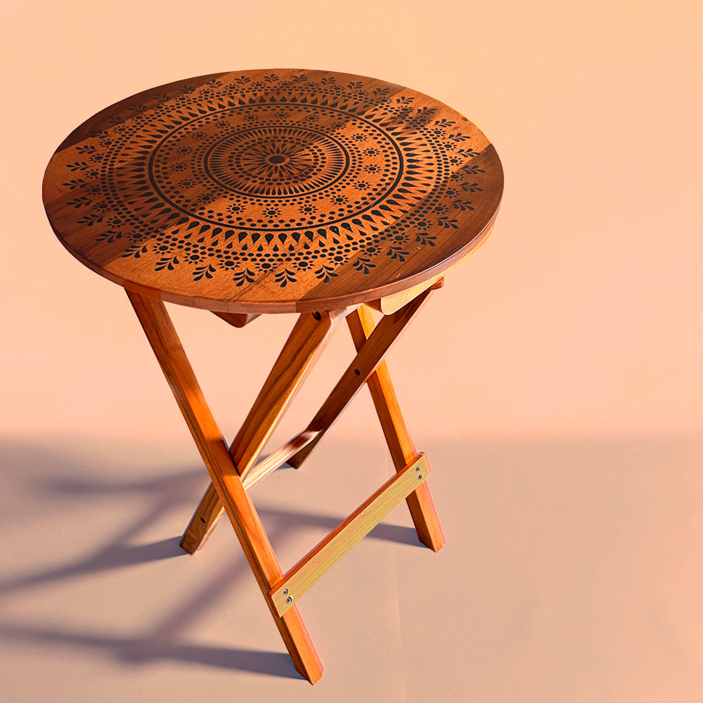 Folding coffee table with Modern Mandala art