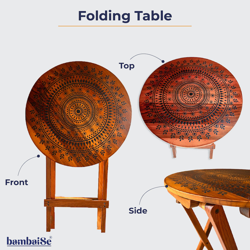 Elegant folding table with Mandala art design