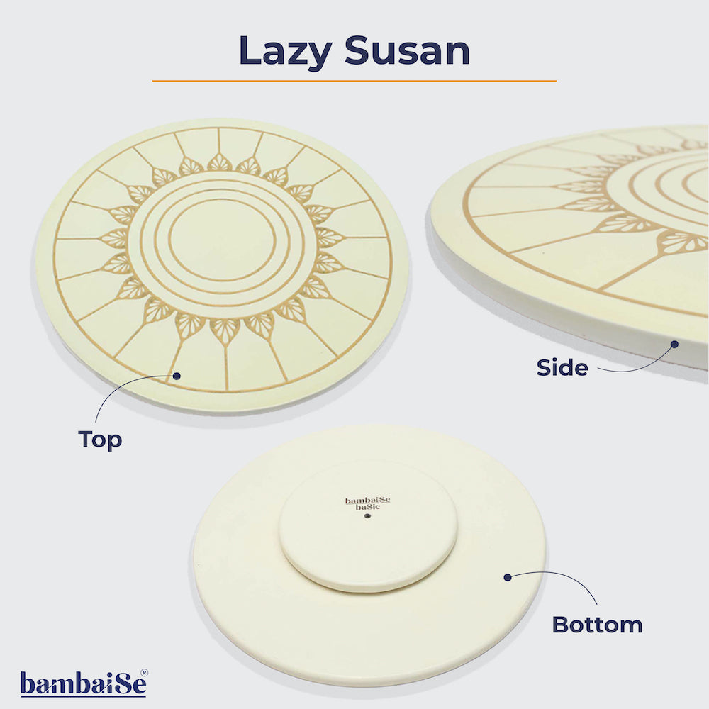 3 different angles of the revolving platter designed by bambaise
