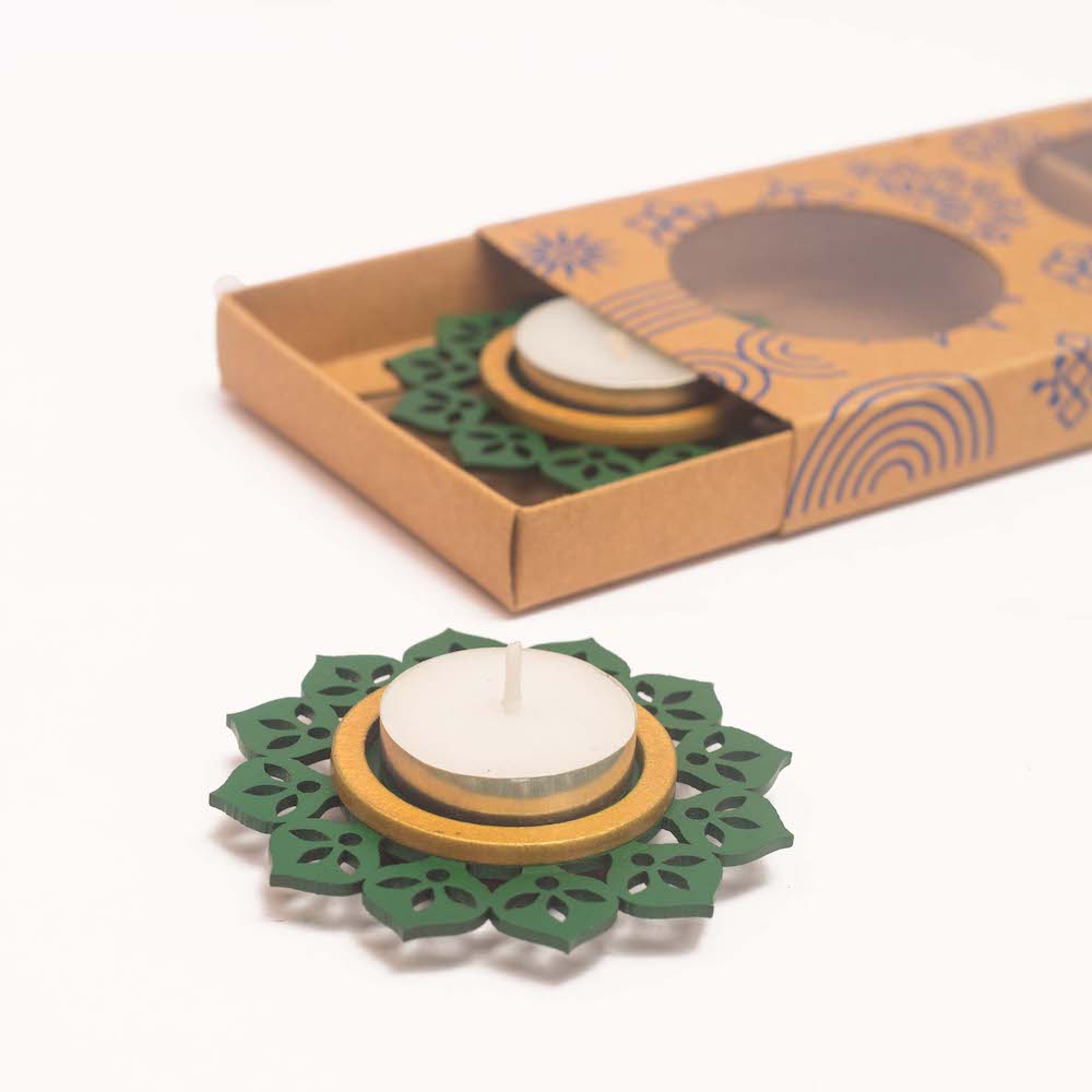 Mini T light Holder - Royal Green