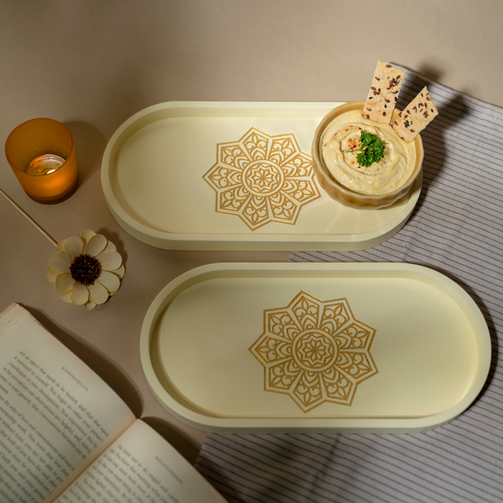 Ivory White Oval Tray for Dining Elegance