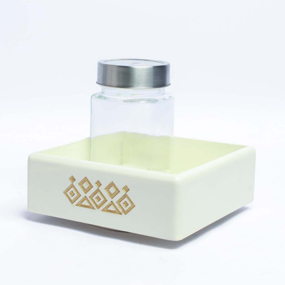 ivory white Kitchen Organization Solution with mandala art designed by bambaise
