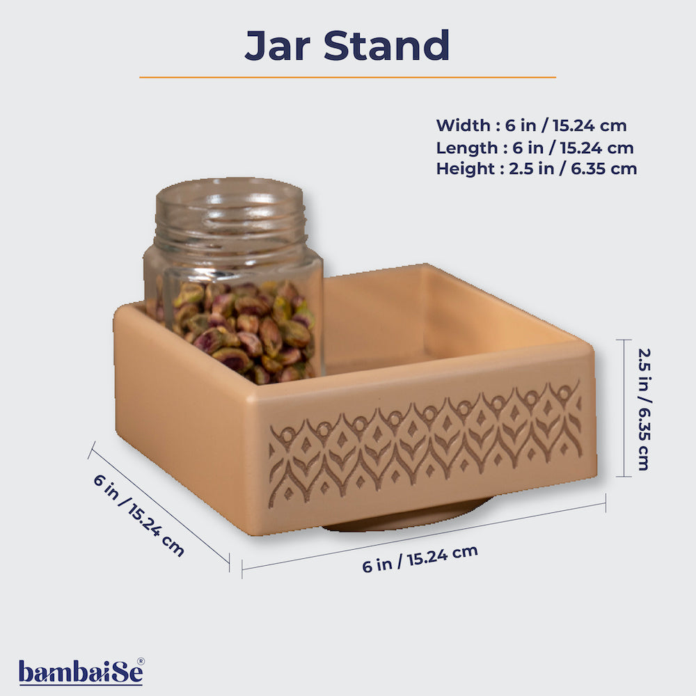 Introducing the Vanilla Beige Revolving Jar Tray – a Premium Painted Wood masterpiece designed for organized living. Rotate four jars with ease and add a touch of sophistication to your kitchen, living room, or dining table. Featuring Serenity Mandala Art, it's a blend of practicality and artistic elegance.