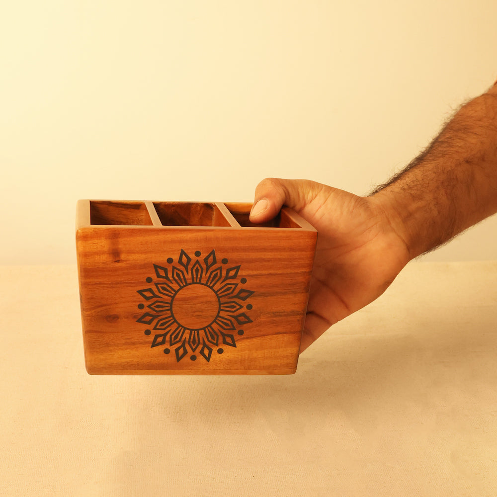 Teak Wood Holder for Multiple Remotes for Home Décor