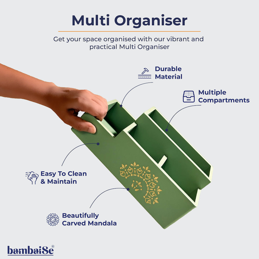 Pista Green Multi section Holder for Desktop table organisation