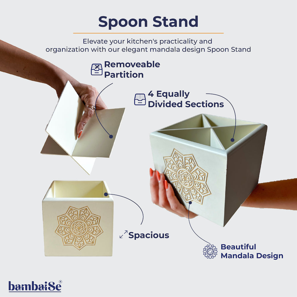 Premium MDF Cutlery Organizer with Mandala Engraved art