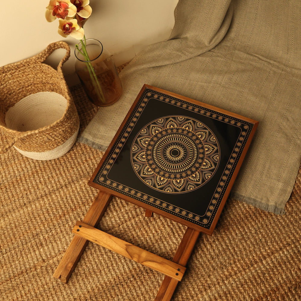 Square Folding coffee table with Modern Mandala art