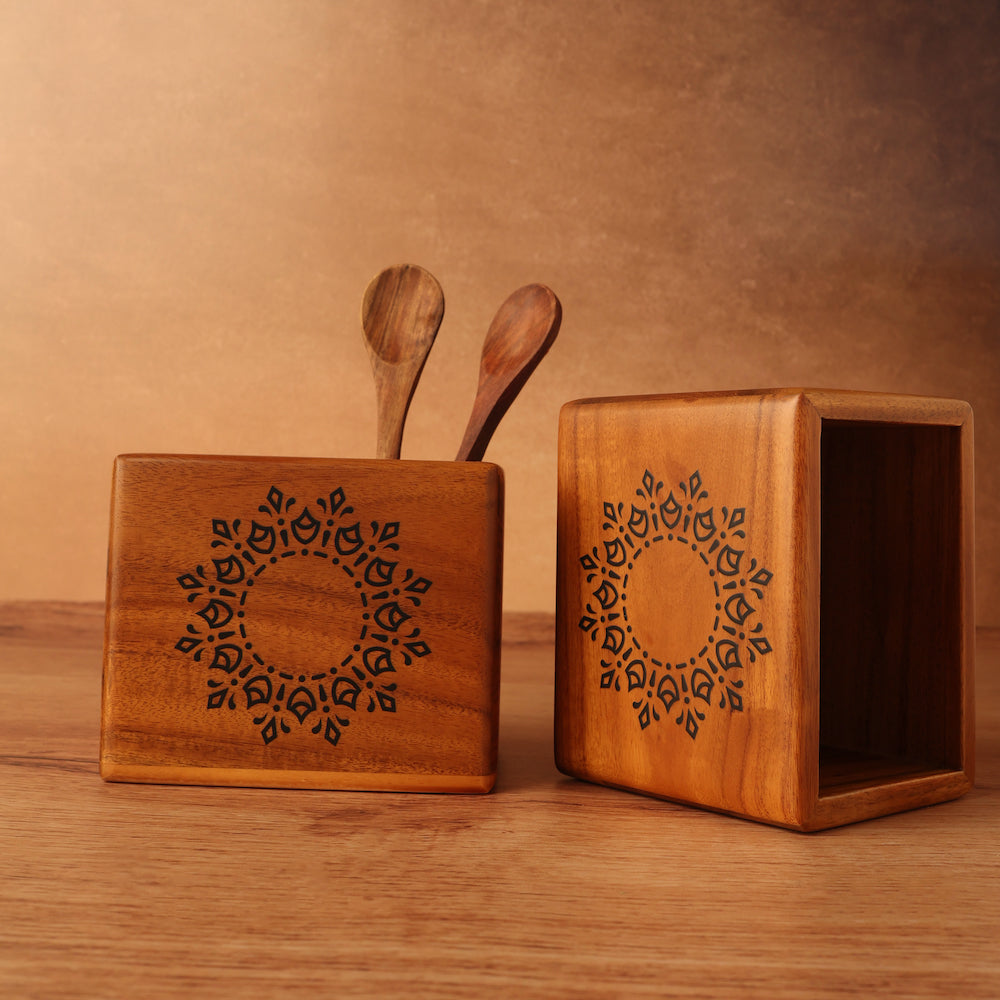 Stylish Teak Wood Spoon Organizer for Daily Use by bambaiSe