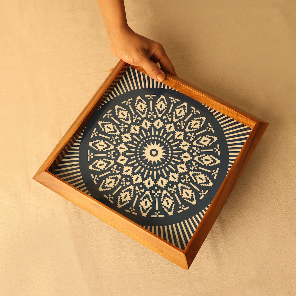 Blue Mandala Design Square Tray for Home Décor by bambaiSe