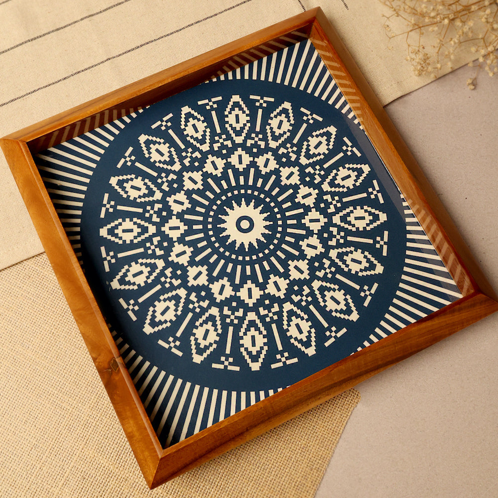 Mandala Art Teak Tray for Stylish Serving