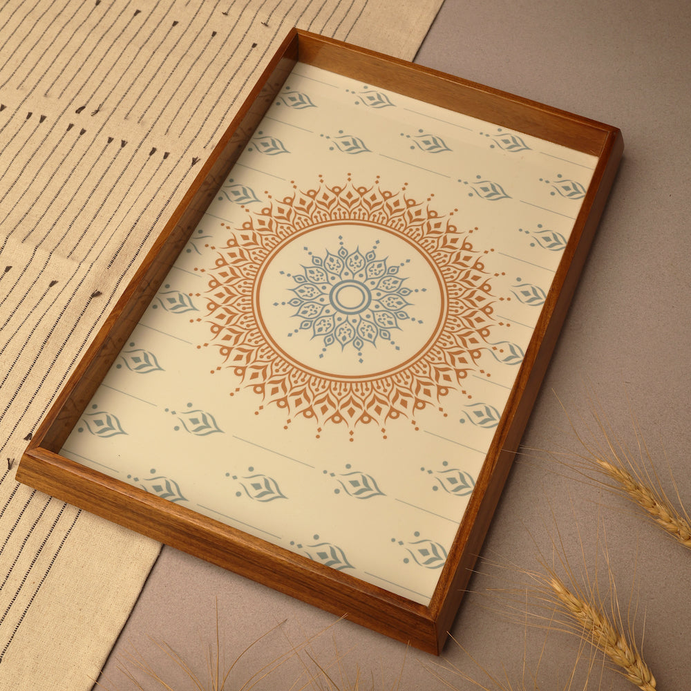Brown Mandala Teak Tray for Stylish Serving made in India