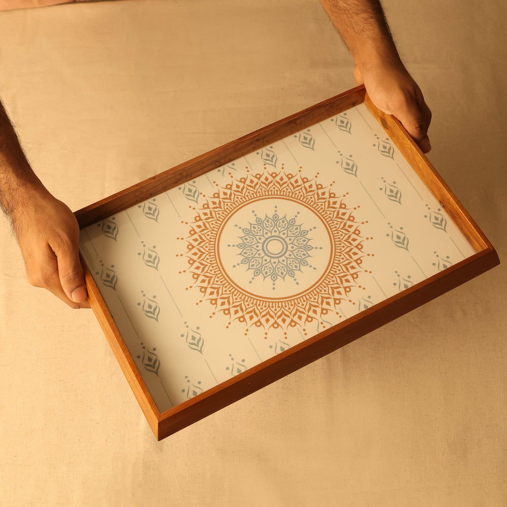 Rectangle Wooden Tray with Elegant Mandala Design