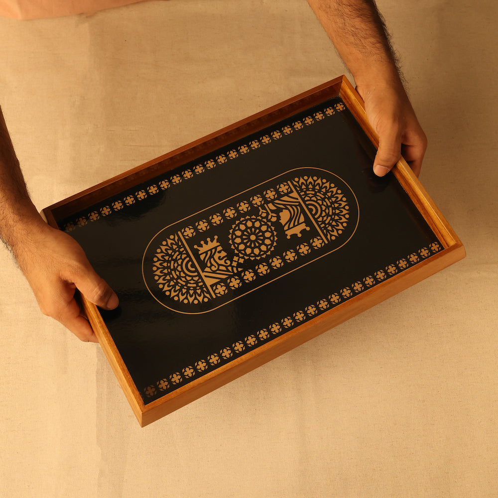 Rectangle Wooden Tray with Unique Angled Wall Design bambaiSe
