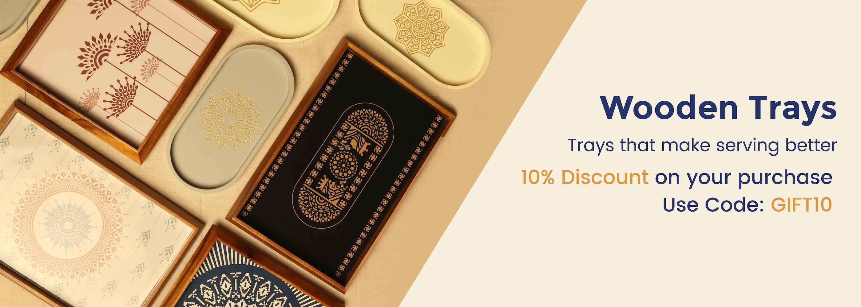 Serving wooden tray with Mandala Art