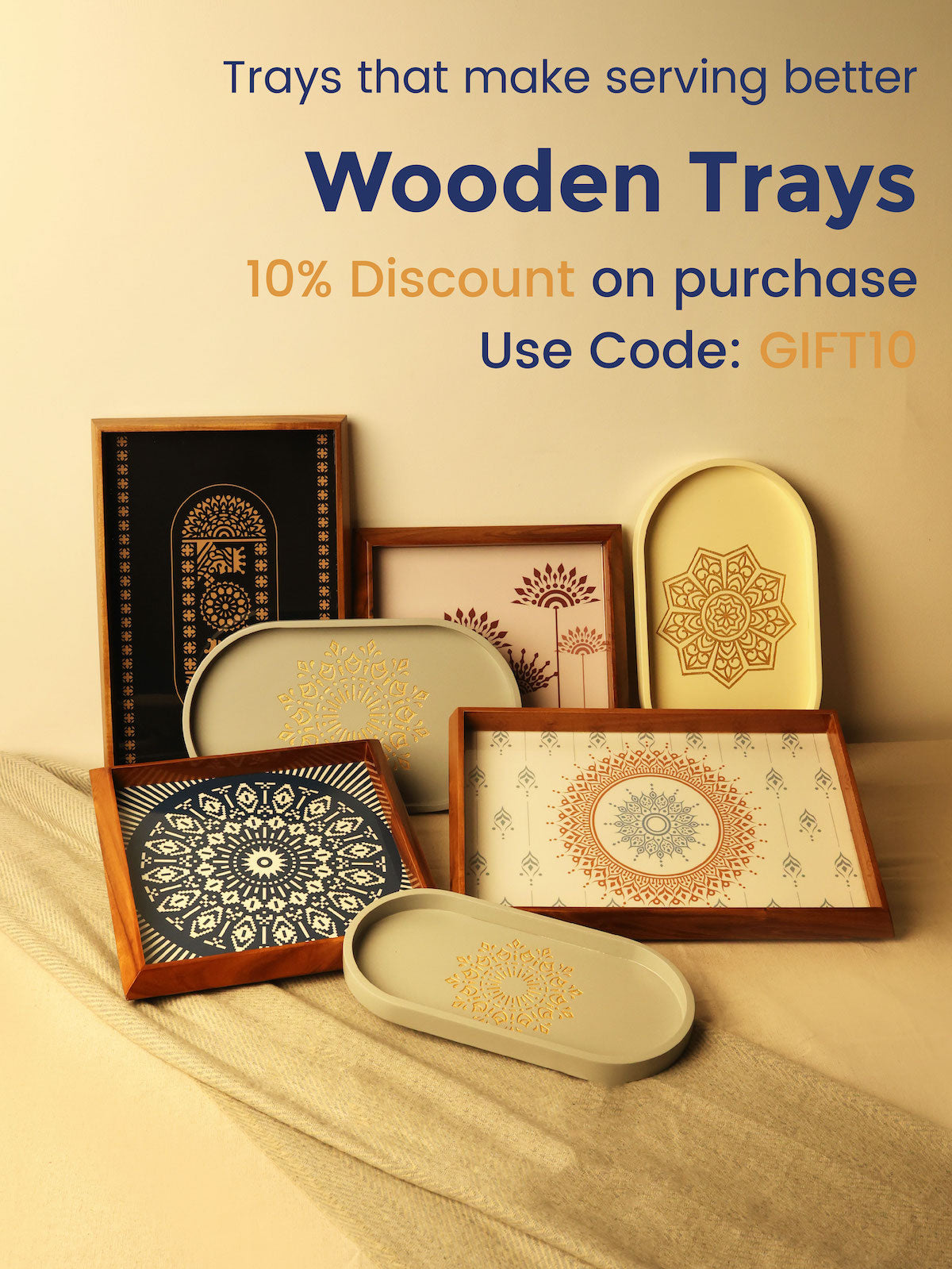 Wooden Serving tray with mandala