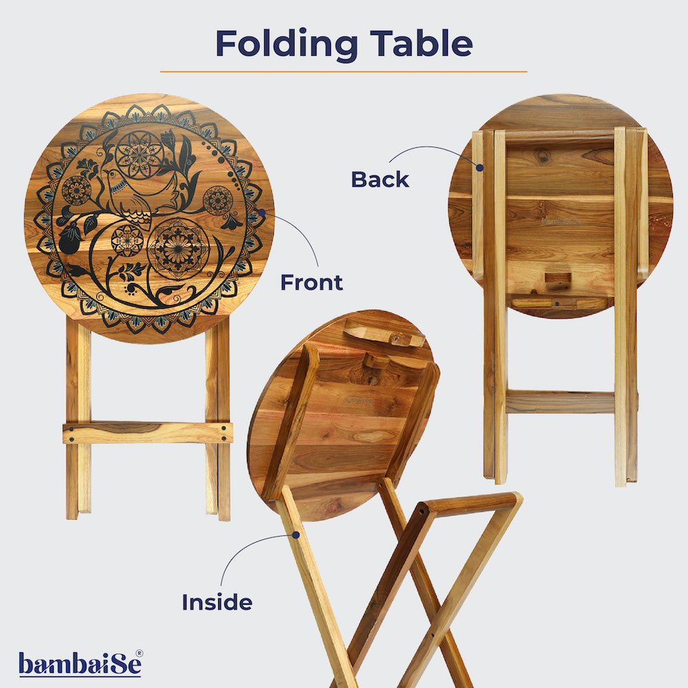 bambaise Teak Wood Folding Table for Versatile Use