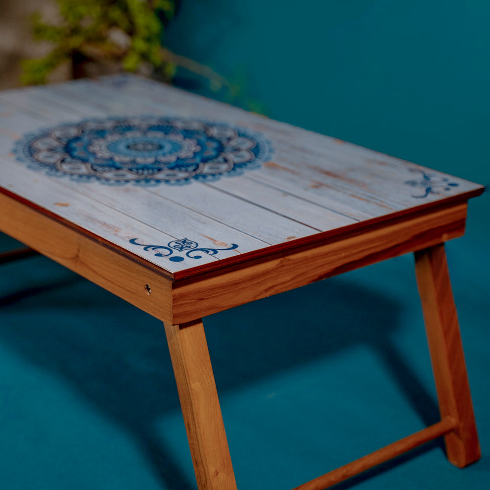 Folding Bed Table - Rustic Wood