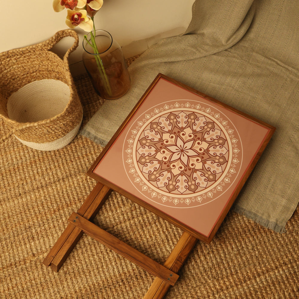 Elegant folding table with Boho Mandala art design