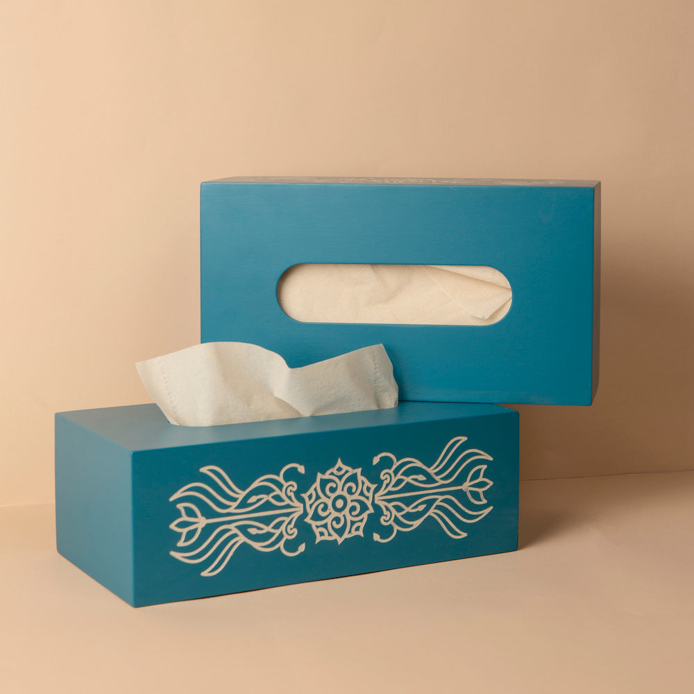 Engraved Blue Tissue Box