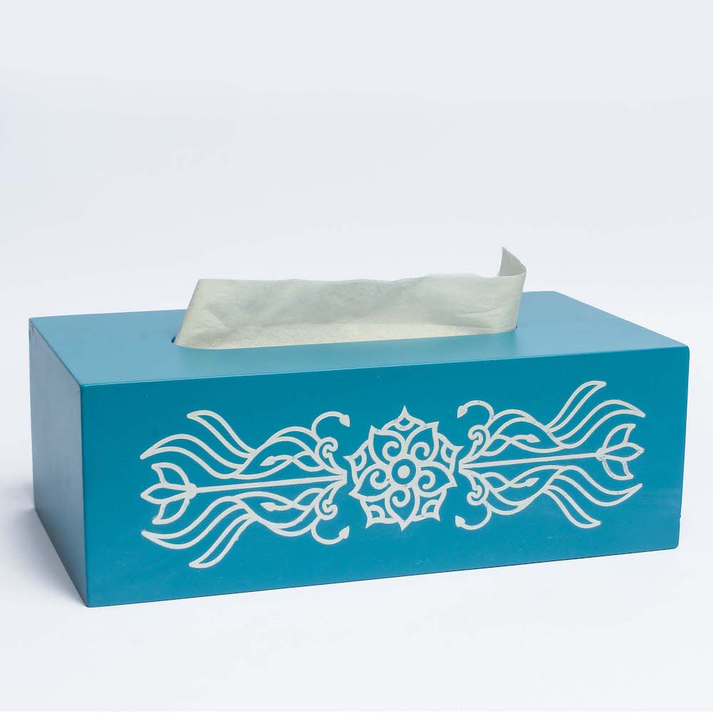 Engraved Blue Tissue Box