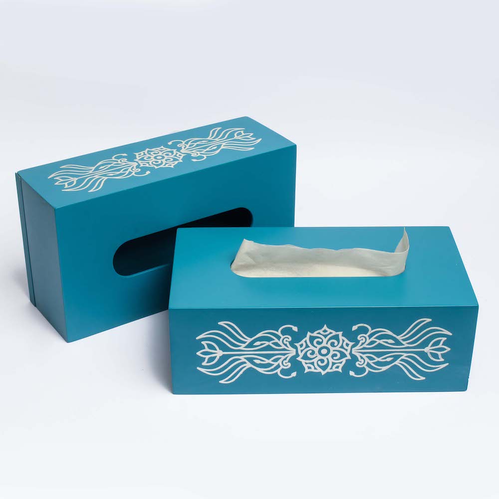 Engraved Blue Tissue Box