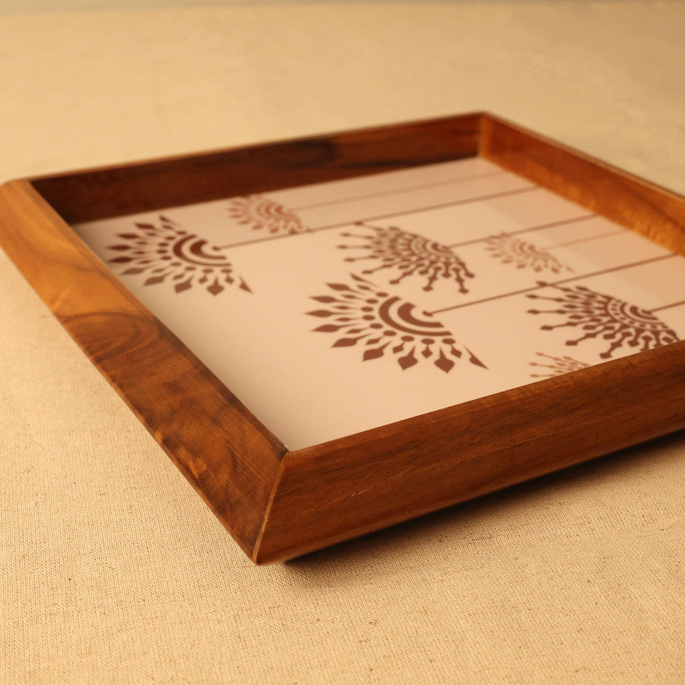 Square Wooden Tray with Elegant Flower Design