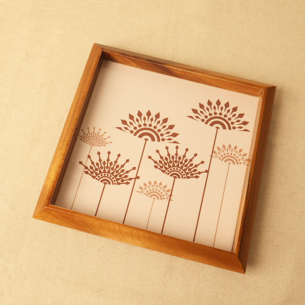 Premium Teak Wood Tray with Floral Mandala Pattern