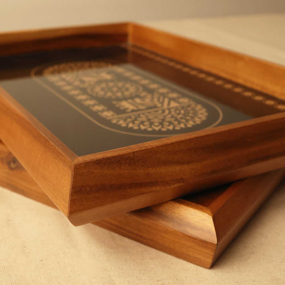 Modern Living room Teak Serving Tray Inspired by Playing Cards