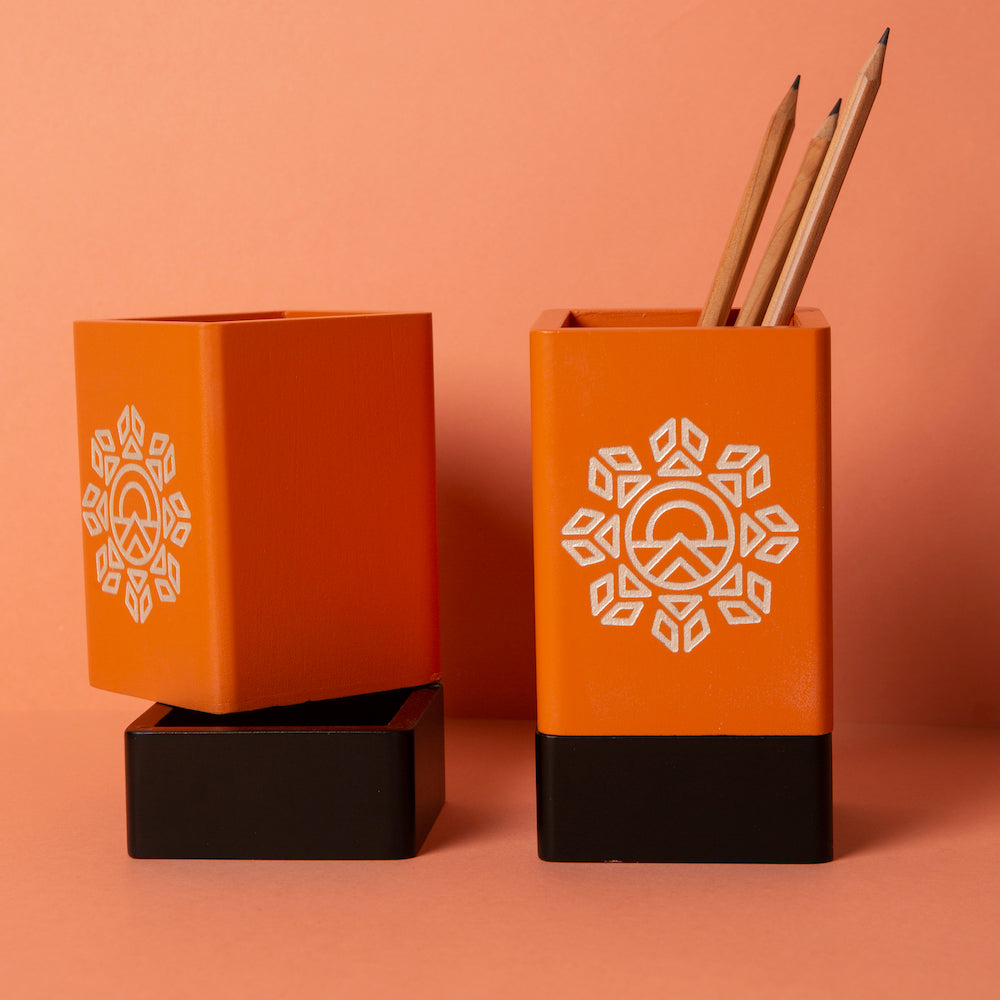 Orange Pen Stand with Base Drawer