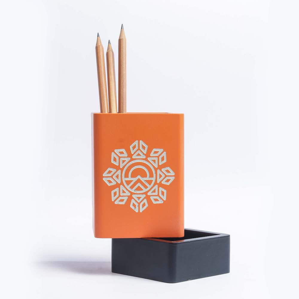 Orange Pen Stand with Base Drawer