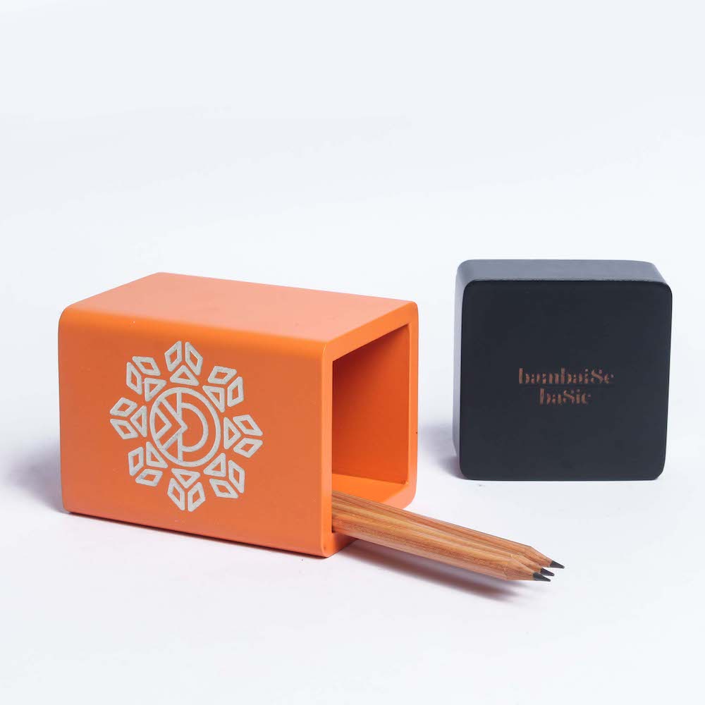 Orange Pen Stand with Base Drawer